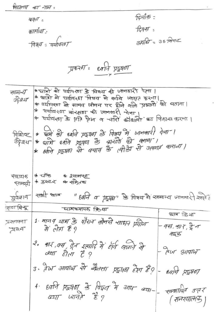 EVS Lesson Plan in Hindi | पर्यावरण अध्ययन का लेसन प्लान | B.ed, Deled, BSTC, BTC