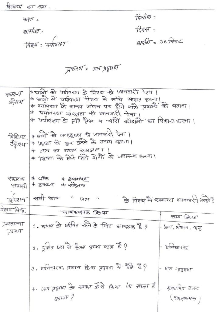 [PDF] पर्यावरण प्रदूषण पाठ योजना | EVS Lesson Plan In Hindi विज्ञान पाठ योजना / जल प्रदूषण / ईवीएस पाठ योजना